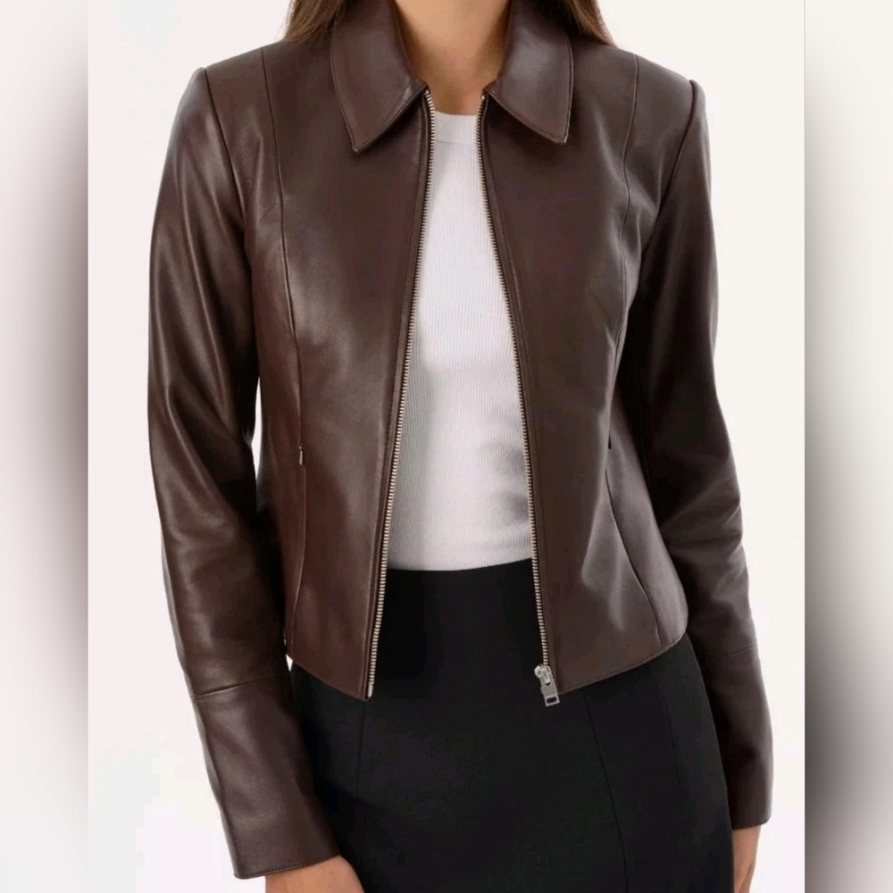 New LAMARQUE Oceana Fitted Leather Jacket Women’s Sz XS Brown NWT $595-$635 MSRP